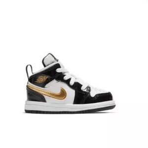 Nike Air Jordan 1 Mid Gym Black/Metallic Gold/White Toddler Sneakers - SZ 10 C